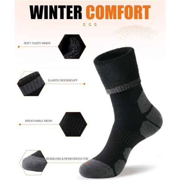 3 Pairs Men's Merino Wool Thermal Socks Cushioned Crew Boot Socks - Picture 3 of 6